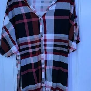 Boutique Plaid Tie Bottom Blouse with Hood